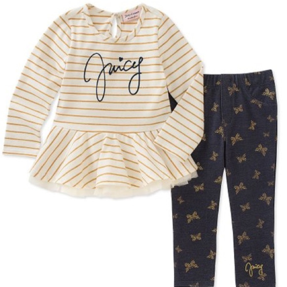 Juicy Couture White Stripe Tunic & Blue Leggings